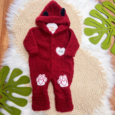 Macacão de Pelinho Sherpa Cat com Capuz - Vermelho